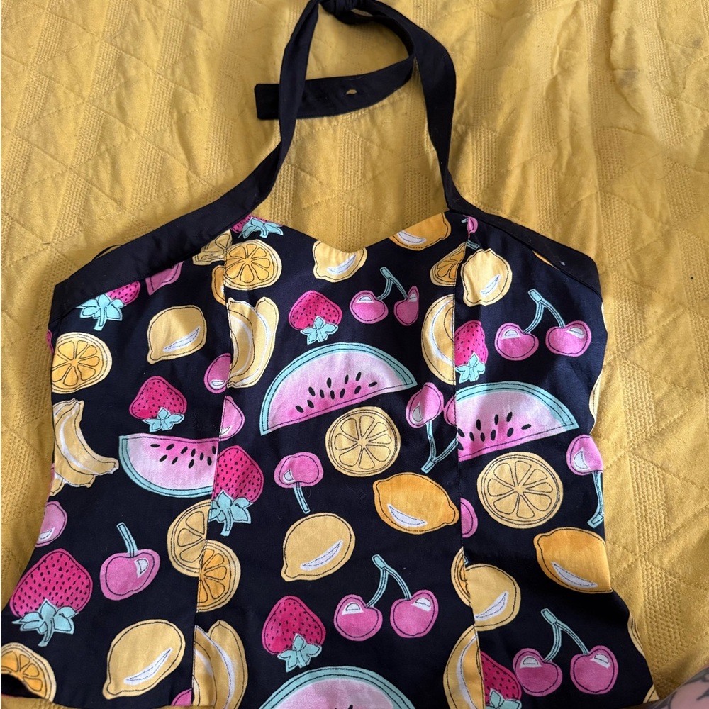 Colorful Fruit Print 50’s inspired halter top Hell Bunny